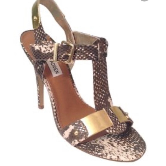 STEVE Madden Reya snakeskin and gold strappy heel size 8 - Picture 1 of 13